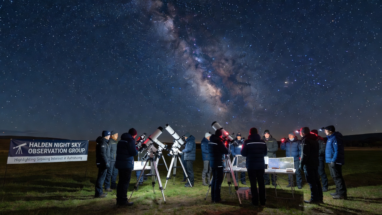 Group members using telescopes during a Halden astronomy event